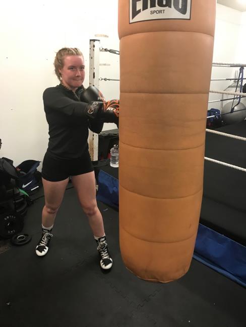 Ffion takes on the heavy bag Ffion takes on the heavy bag